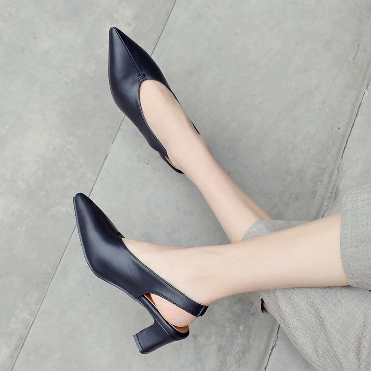 Women Slingbacks Pointed Toe Pu Leather High Heel Chunky Sandals