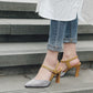 Women Pointed Toe Rhinestone Buckle High Heel Stiletto Sandals