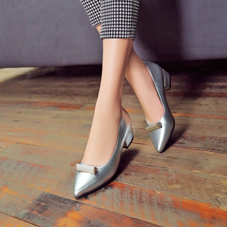 Women Pointed Toe Chunky Heels Pumps