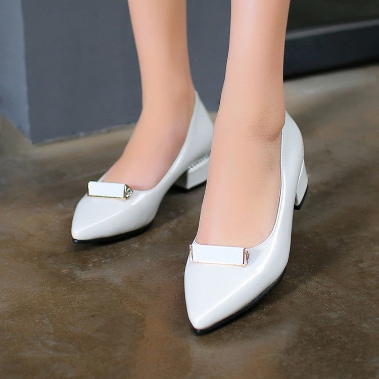 Women Pointed Toe Chunky Heels Pumps