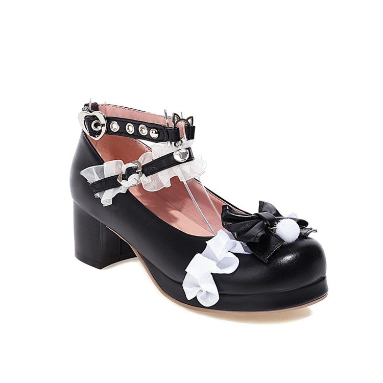 Women Pumps Buckle Mary Janes Shoes with Bowtie