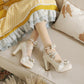 Women Platform Pumps Mary Janes Shoes with Bowtie Pearl