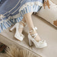 Women Platform Pumps Mary Janes Shoes with Bowtie Pearl