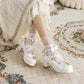 Women Pumps Lace Pearl Mary Janes Shoes with Bowtie