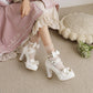 Women High Heel Platform Pumps Mary Janes Shoes with Bowtie