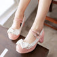 Women Double Straps Chunky Heel Pumps Mary Janes Shoes with Bowtie