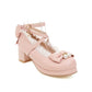 Women Strappy Chunky Heel Pumps Mary Janes Shoes with Bowtie