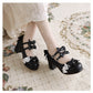 Women Chunky Heel Pumps Mary Janes Shoes with Bowtie