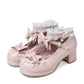 Women Lolita Chunky Heel Pumps Mary Janes Shoes with Bowtie