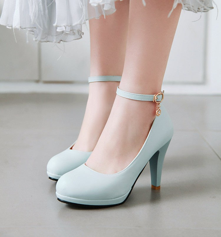 Women Pointed Toe Ankle Strap Pumps High Heels Shoes