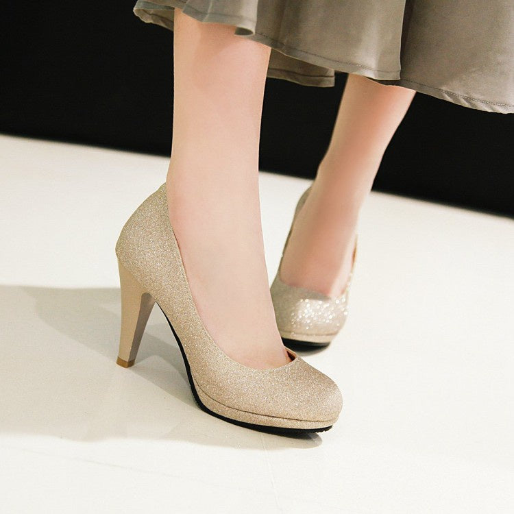 Women Glitter Platform Pumps High Heels Wedding Shoes