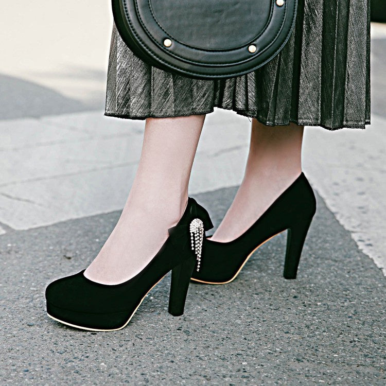 Women Suede Rhinestone Platform Pumps High Heels Shoes
