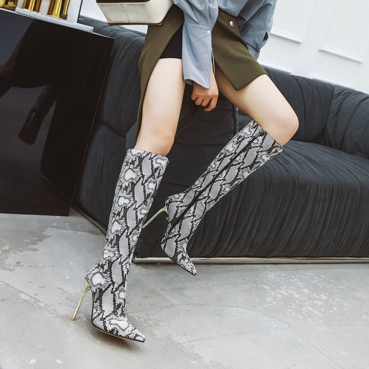 Women Printed High Heel Knee High Boots Stiletto Heels