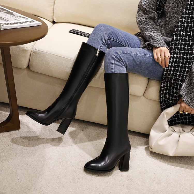 Women Zipper High Heel Knee High Boots