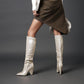 Women Pointed Toe Flash Microfiber High Heel Knee High Boots