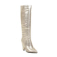 Women Pointed Toe Flash Microfiber High Heel Knee High Boots