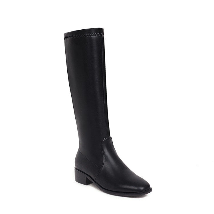 Women Soft Leather Low Heel Knee High Boots