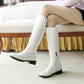 Women Round Toe Buckle Knee High Boots