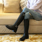 Women Buckle Belt Knee High Boots