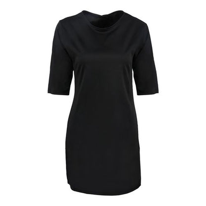 Simple Back Button Crew Neck, Middle Sleeve and Buttocks Women Dresses