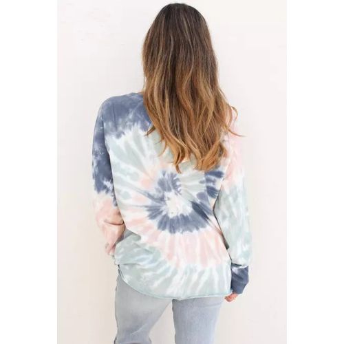 Womens Gradient Long Sleeve Tie Dyed T Shirt Top Round Neck Sweater