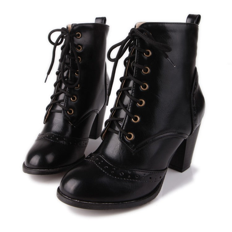 Lace Up Ankle Boots High Heels Shoes Woman
