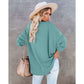 Women Solid Color Half-open Buckle V-neck Long Sleeved T-shirt