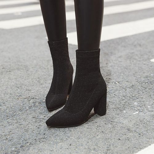 Women Velvet High Heel Short Boots