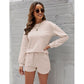 Women Long Sleeve T Shirt Tops Shorts Solid Color Home Two-piece Suit