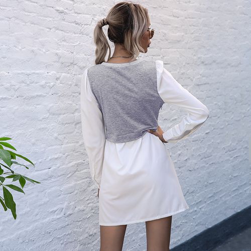 Women Long Sleeve Blouse Stitching Mid-length Shirt