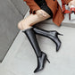 Women Pointed Toe Lace High Heel Tall Boots
