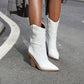 Women Pointed Toe Chunky High Heel Short Boots