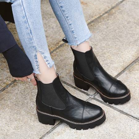 Black Ankle Boots High Heels Shoes Woman