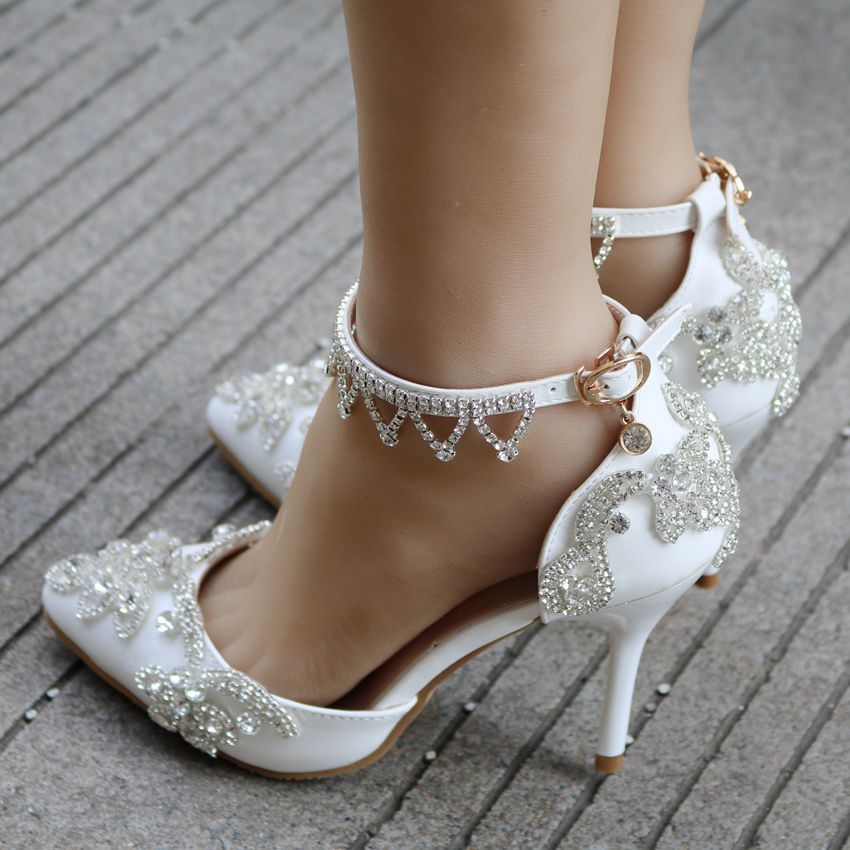 Women Tassel Rhinestone Pointed Toe Bridal Wedding Shoes Stiletto Heel Sandals