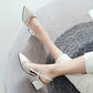 Women Pointed Toe Slingbacks Buckle High Heel Chunky Sandals