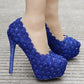 Women Almond Toe Lace Rhinestone Platform Pumps Stiletto Heel Bridal Wedding Shoes