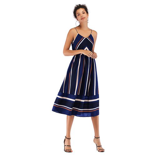 Striped Swing Skirt Irregular Chiffon Women Dresses