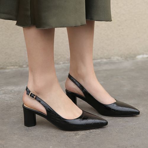 Pointed Toe Slingbacks Women High Heel Chunky Sandals