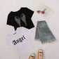 Womens Round Neck Short Sleeve Creative Letter Printing T-shirt Tops