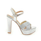 Peep Toe Sequin Ankle Strap Platform Sandals Chunky High Heeled Wedding Shoes 9860