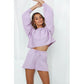 Womens Lantern Sleeve Sweater Shorts Home Suit