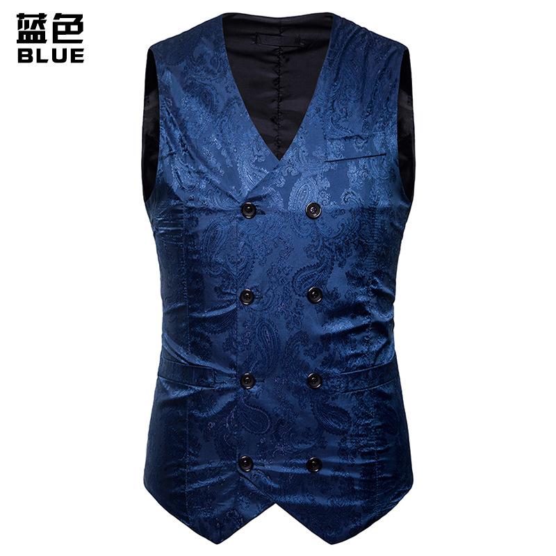 Men's Hollow Out Fashion Color Block Gentleman Suit Casual Printing Vest Blazer Vest