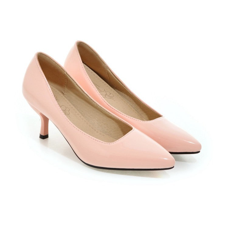 Pointed Toe Patent Leather Women Pumps Stiletto Middle Heels