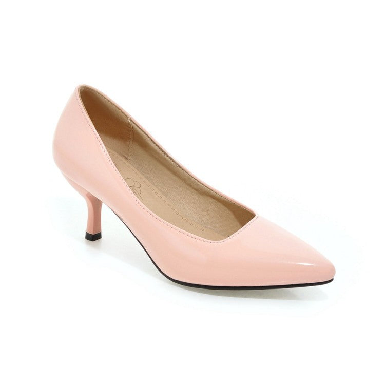 Pointed Toe Patent Leather Women Pumps Stiletto Middle Heels