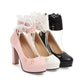 Lace Flower Mary Janes Chunky Heel Pumps for Women