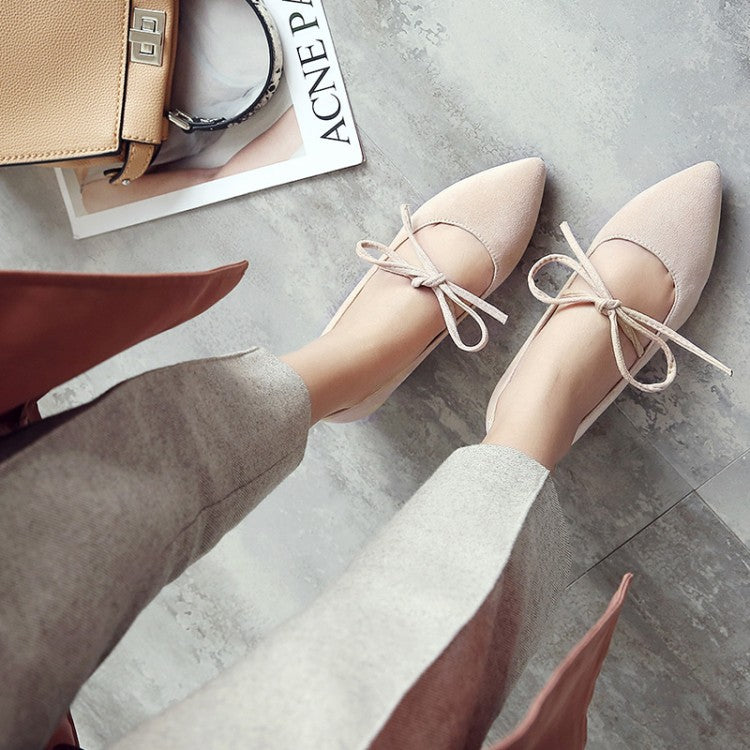 Pointed Toe Middle Heel Knot Chunky Pumps