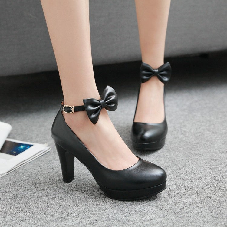 Shallow Mouth Platform Pumps High Heel with Butterfly Knot