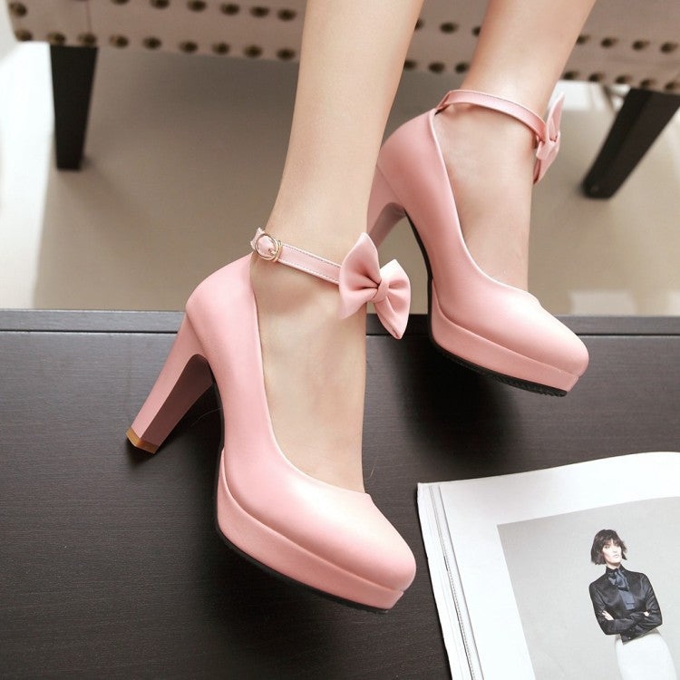Shallow Mouth Platform Pumps High Heel with Butterfly Knot