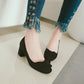 Sweet Butterfly Knot Suede Thick Heel Middle Heels Women Pumps