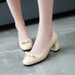 Sweet Bow Knot Thick Heel Shallow Mouth Square Head Middle Heels Women Pumps